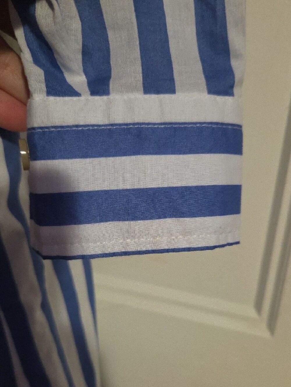 Blue and White Vertical Stripe Long-Sleeve Shirt Dress - Picture 4 of 8